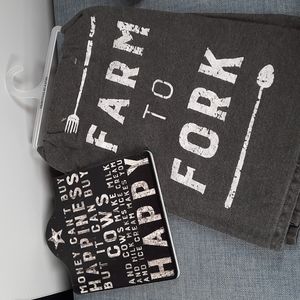 Ceramic Trivet Kitchen Dish Towel Set Farm To Fork Cows Ice Cream Happy